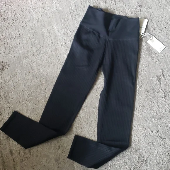 Good American Ribbed High-Rise Leggings Black Stretch Pull-On - Picture 2 of 5